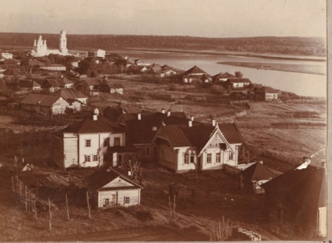 Пермская губерния, Пермский уезд. Село Верхние Городки с севера. Общий вид.
