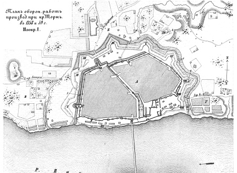 Полевые и временные укрепления. Изобр.1. План оборонительных работ, произведенных при крепости Торн в 1758 и 1759 годах