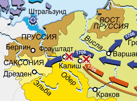 Северная война 1700-1721. Карта кампаний 1705–1706 гг. Действия в Польше