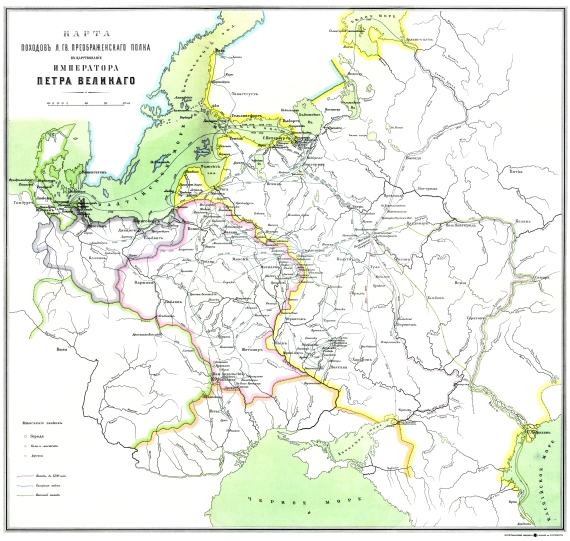 Карта походов Лейб-гвардии Преображенского полка в царствование Императора Петра Великого