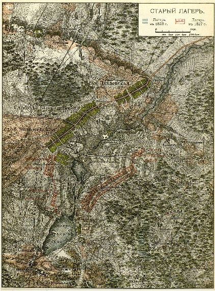 Карта Красносельского лагеря. Старый лагерь 1823 и 1827 гг.